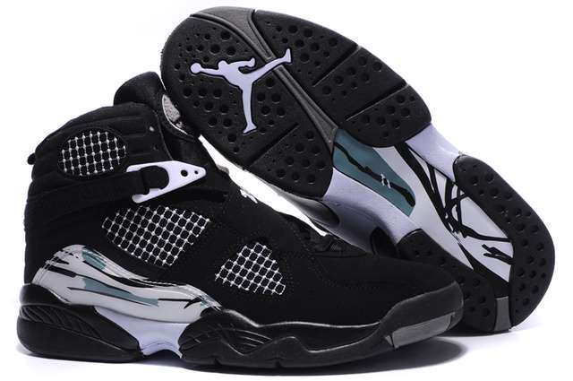 Newest Air Jordan 8 Embroidery Retro Men Black White Newest